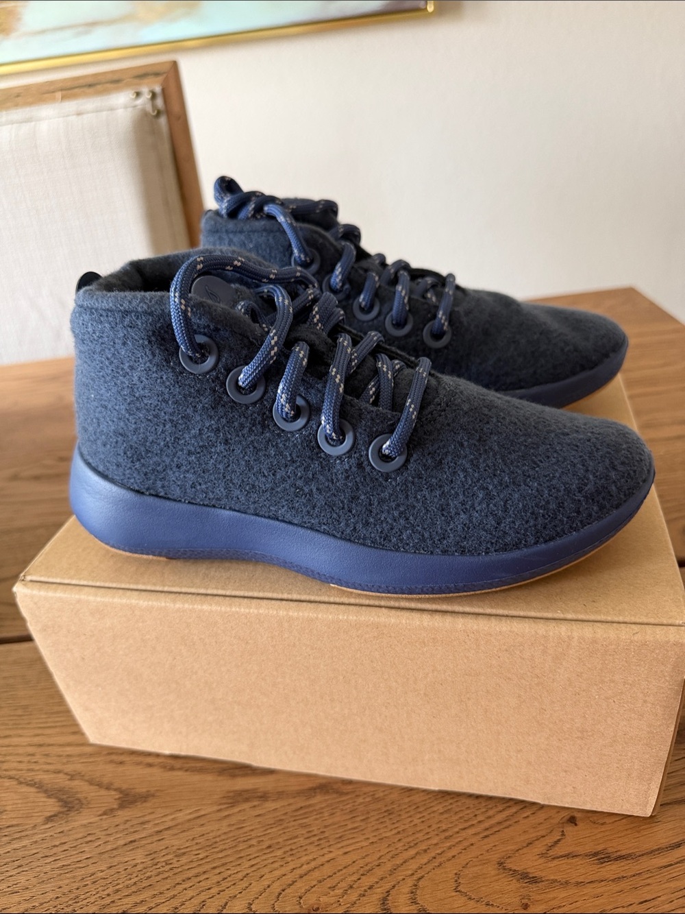Unisex  men and women’s Navy Wool Runner up mizzle  - Comfort Lace-Up